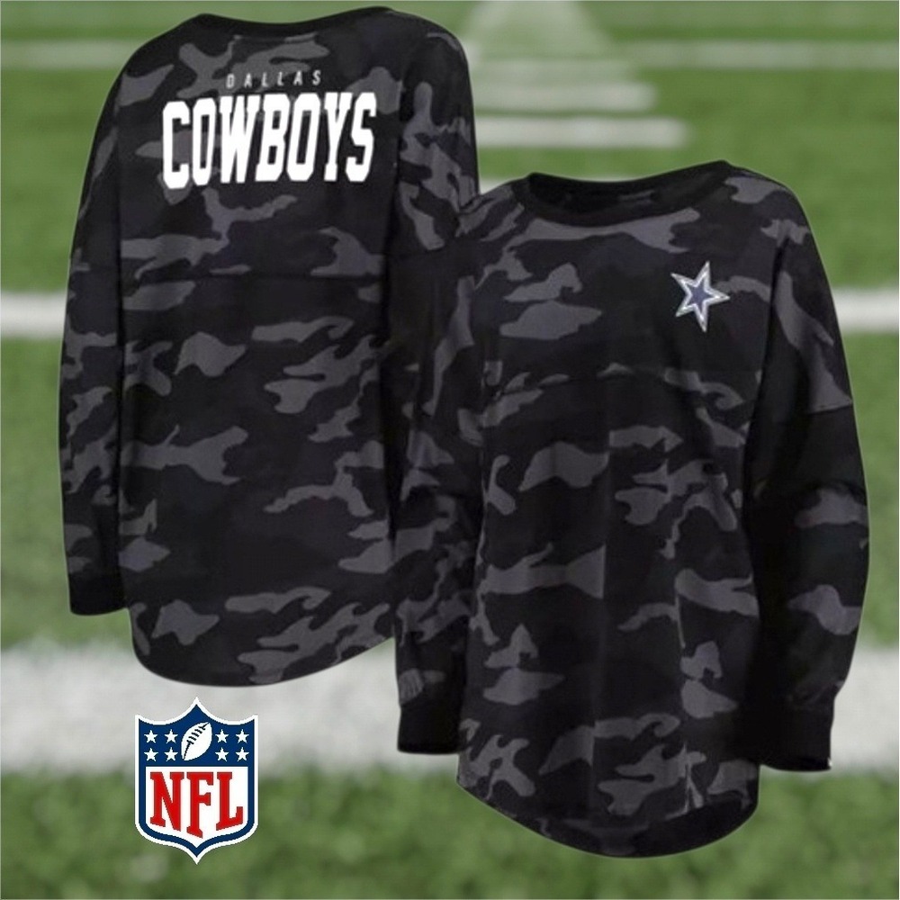 New Era Mens Dallas Cowboys Camo Long Sleeve Rounded Hem Jersey Shirt Grey 2XL